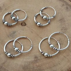Studio Jewellery Hoop Earrings | Earrings-Plain Ball Bali Silver Hoop Earrings