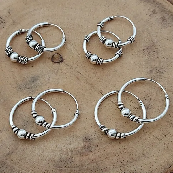 Studio Jewellery Hoop Earrings | Earrings-Plain Ball Bali Silver Hoop Earrings
