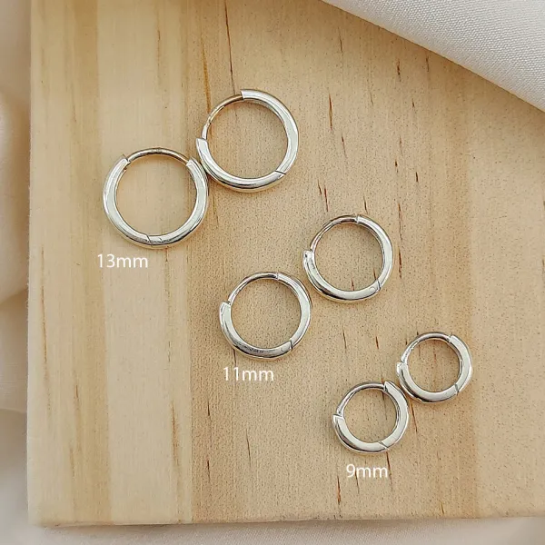 Studio Jewellery Hoop Earrings | Earrings-Plain 9mm Silver Hoop Huggie Earrings