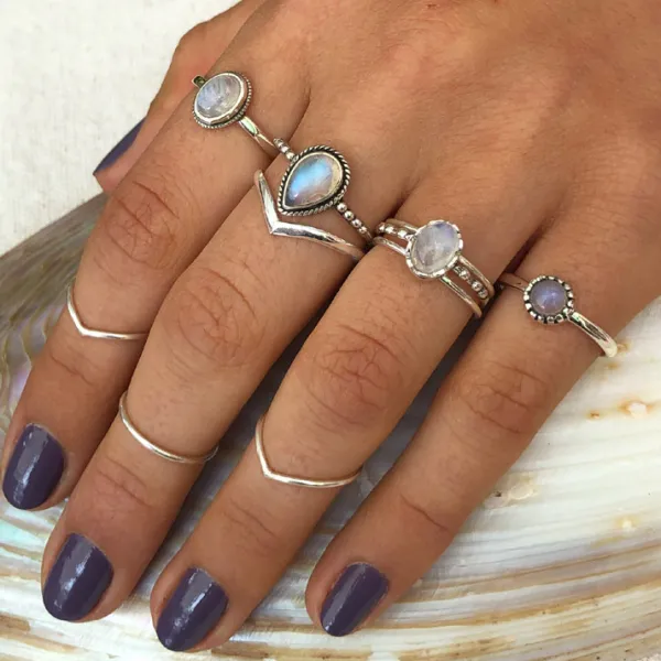 Studio Jewellery Gem Stone Rings | Rings-Rope Edge Oval Moonstone Silver Gemstone Ring