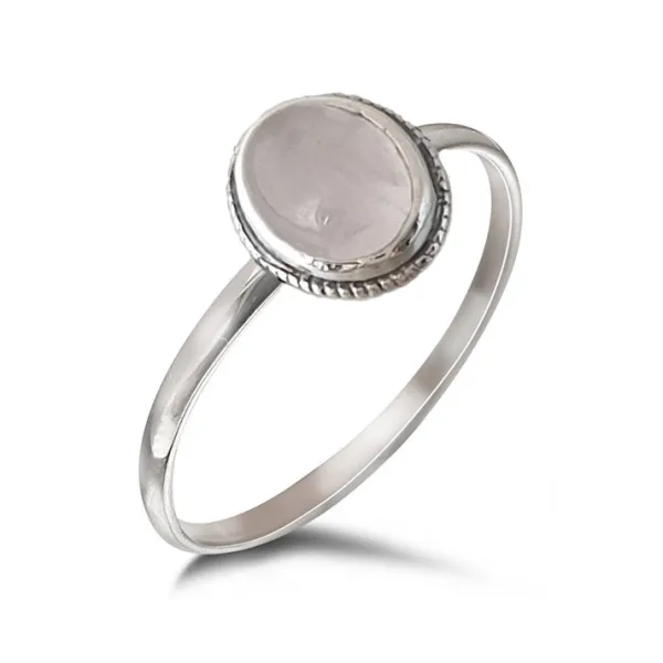 Studio Jewellery Gem Stone Rings | Rings-Rope Edge Oval Rose Quartz Silver Gemstone Ring