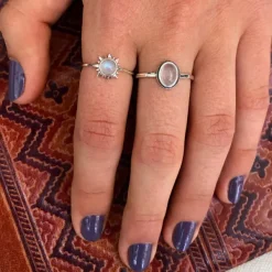 Studio Jewellery Gem Stone Rings | Rings-Rope Edge Oval Rose Quartz Silver Gemstone Ring
