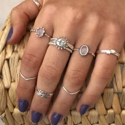 Studio Jewellery Gem Stone Rings | Rings-Rope Edge Oval Rose Quartz Silver Gemstone Ring