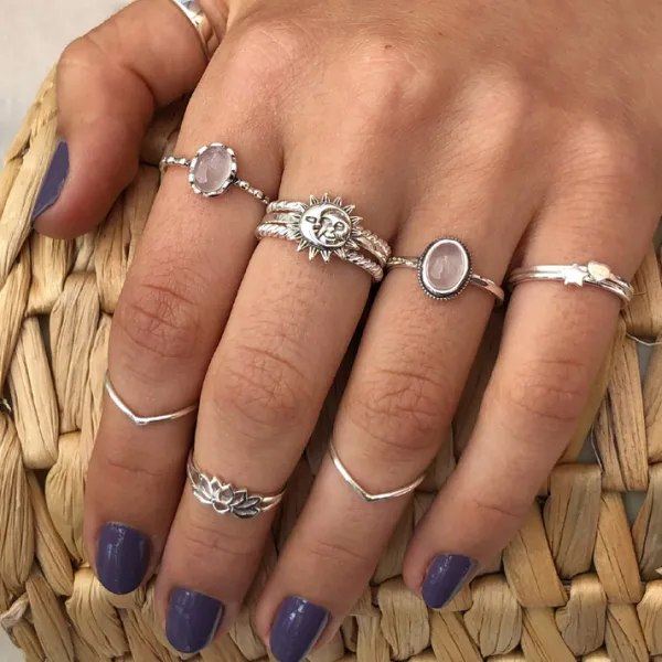 Studio Jewellery Gem Stone Rings | Rings-Rope Edge Oval Rose Quartz Silver Gemstone Ring