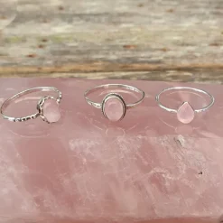 Studio Jewellery Gem Stone Rings | Rings-Rope Edge Oval Rose Quartz Silver Gemstone Ring
