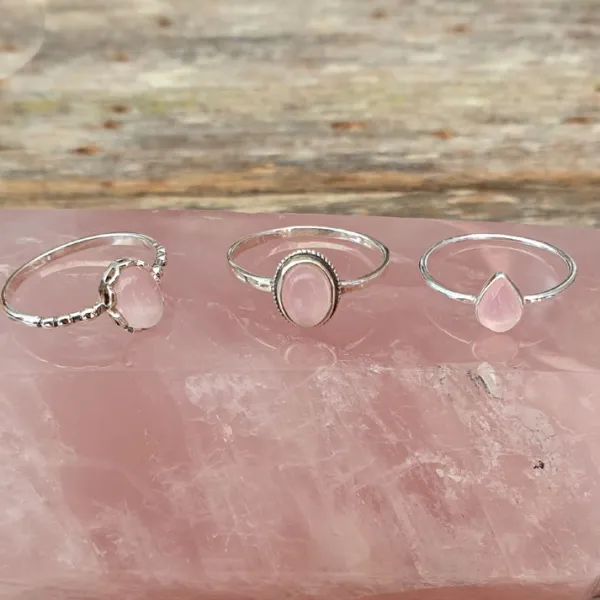 Studio Jewellery Gem Stone Rings | Rings-Rope Edge Oval Rose Quartz Silver Gemstone Ring