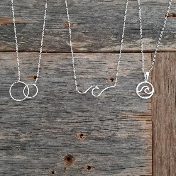 Studio Jewellery Necklaces-Round Surf Wave Silver Necklace