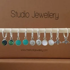 Studio Jewellery Hoop Earrings | Earrings-Shiva Shell Disc Charm Silver Hoop Earrings