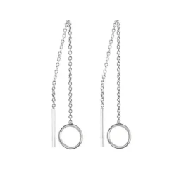 Studio Jewellery Earring Jackets And Threaders | Earrings-Silver Bar Circle Threader Chain Earrings