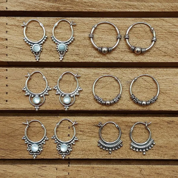 Studio Jewellery Hoop Earrings | Earrings-Silver Beaded Drop Hoop Earrings