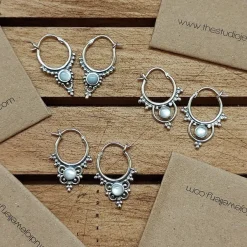 Studio Jewellery Hoop Earrings | Earrings-Silver Beaded Drop Hoop Earrings