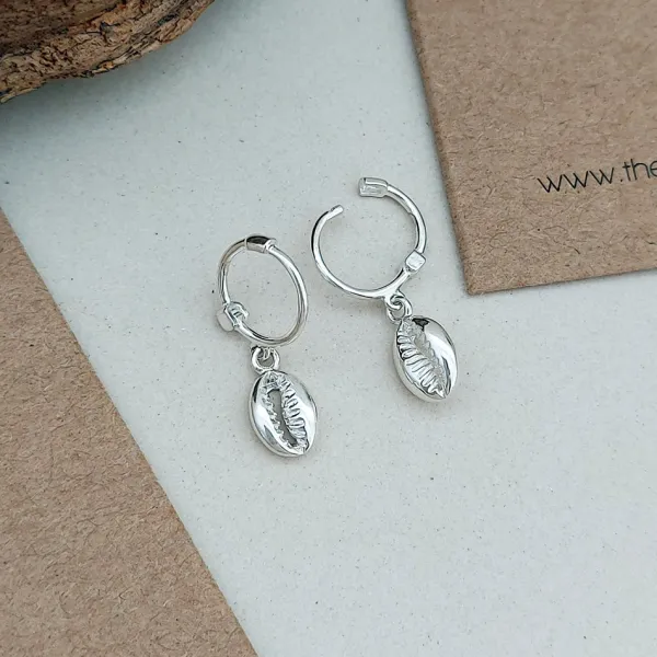 Studio Jewellery Hoop Earrings | Earrings-Silver Cowrie Hoop Earrings