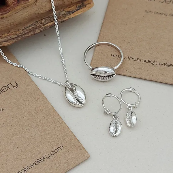Studio Jewellery Hoop Earrings | Earrings-Silver Cowrie Hoop Earrings