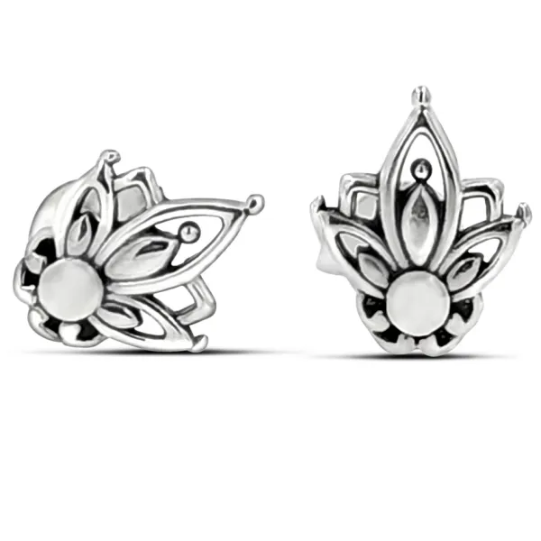 Studio Jewellery Earrings | Stud Earrings-Silver Mandala Flower Earrings Studs