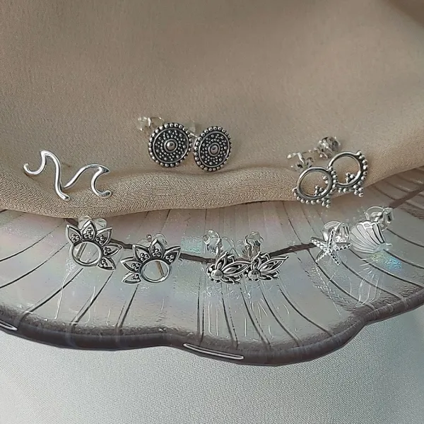 Studio Jewellery Earrings | Stud Earrings-Silver Mandala Flower Earrings Studs