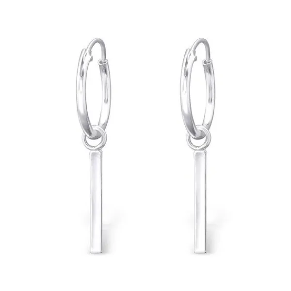Studio Jewellery Hoop Earrings | Earrings-Slim Bar Tag Silver Hoop Earrings