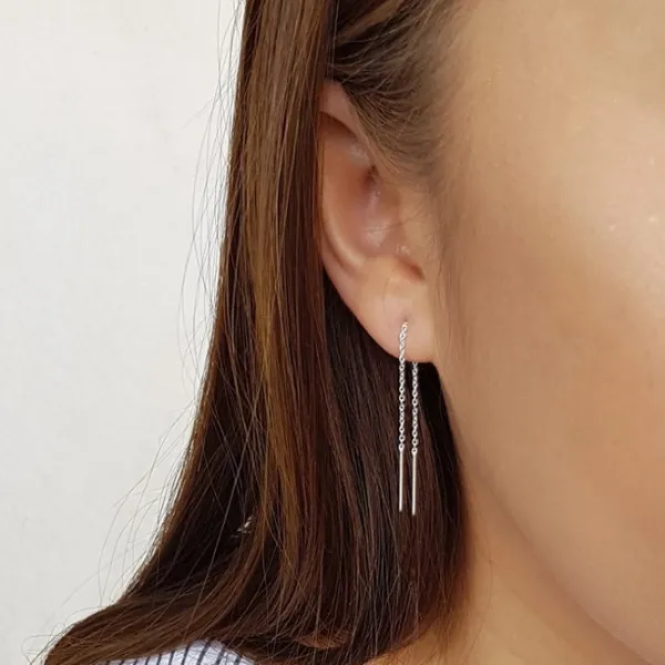 Studio Jewellery Earring Jackets And Threaders | Earrings-Small Bar Threader Silver Earrings