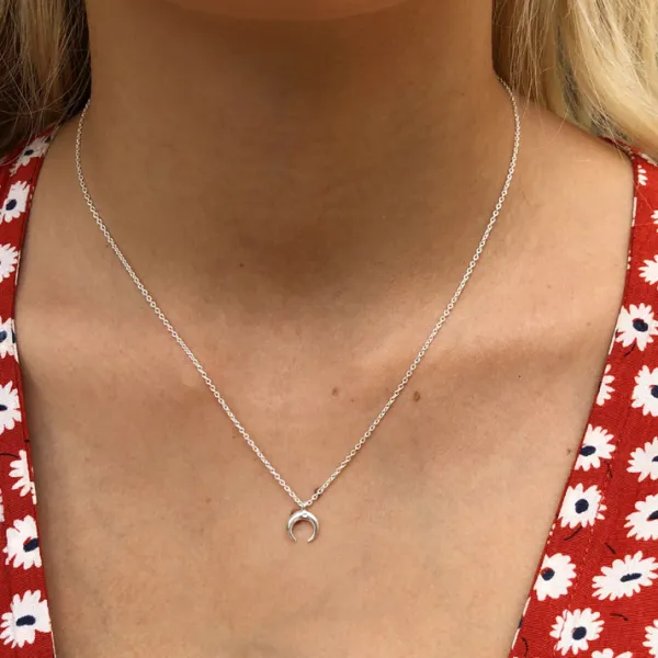Studio Jewellery Necklaces-Small Crescent Moon Silver Necklace