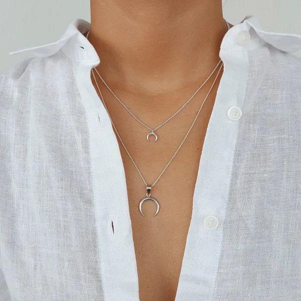 Studio Jewellery Necklaces-Small Crescent Moon Silver Necklace