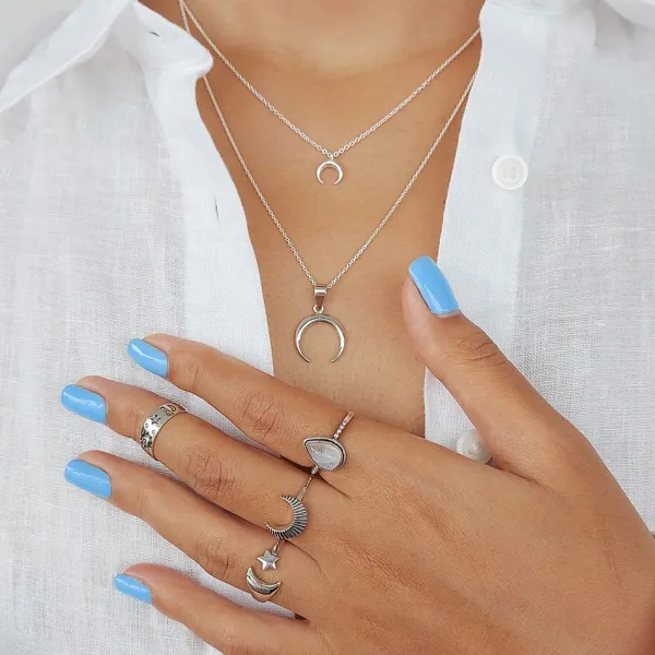 Studio Jewellery Necklaces-Small Crescent Moon Silver Necklace
