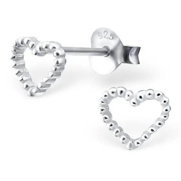 Studio Jewellery Stud Earrings | Earrings-Small Cut Out Beaded Heart Sterling Silver Earring Studs