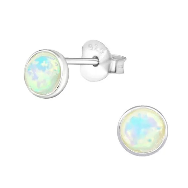 Studio Jewellery Stud Earrings | Earrings-Small Faux Fire Opal Circle Silver Stud Earrings