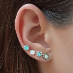 Studio Jewellery Stud Earrings | Earrings-Small Faux Fire Opal Circle Silver Stud Earrings