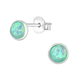 Studio Jewellery Stud Earrings | Earrings-Small Faux Mint Opal Circle Silver Stud Earrings