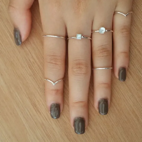 Studio Jewellery Gem Stone Rings | Rings-Small Fine Mother of Pearl Circle Silver Ring