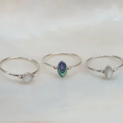 Studio Jewellery Gem Stone Rings | Rings-Small Fine Mother of Pearl Circle Silver Ring
