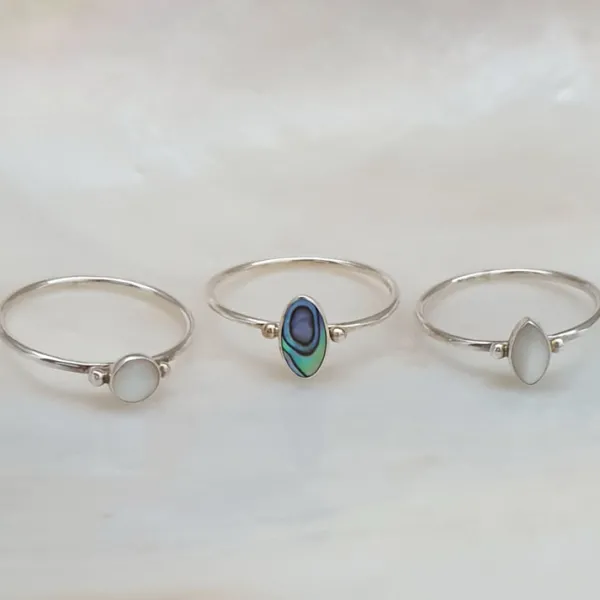 Studio Jewellery Gem Stone Rings | Rings-Small Fine Mother of Pearl Circle Silver Ring