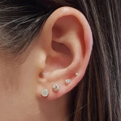 Studio Jewellery Stud Earrings | Earrings-Small Mother of Pearl Shell Silver Stud Earrings