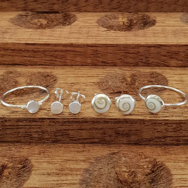 Studio Jewellery Stud Earrings | Earrings-Small Mother of Pearl Shell Silver Stud Earrings