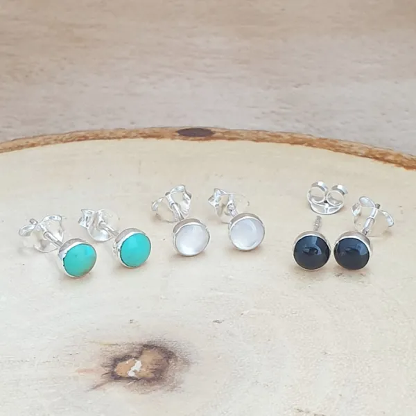 Studio Jewellery Stud Earrings | Earrings-Small Mother of Pearl Shell Silver Stud Earrings