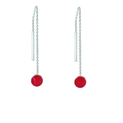Studio Jewellery Earring Jackets And Threaders | Earrings-Small Red Disc and Bar Threader Silver Earrings