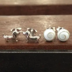 Studio Jewellery Stud Earrings | Earrings-Small Round Shiva Shell Swirl Silver Earring Studs