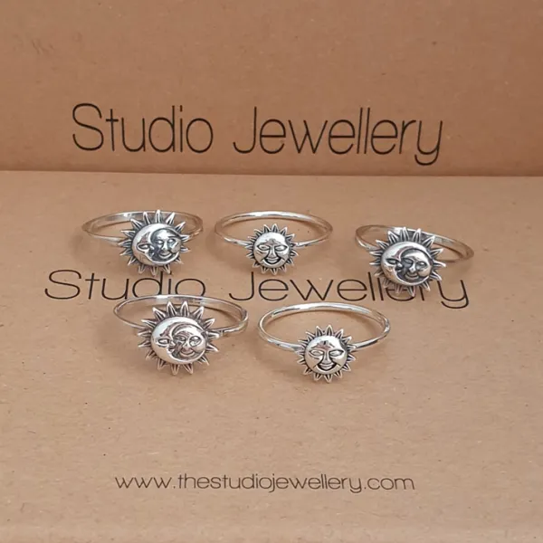 Studio Jewellery Feature & Stacker Rings | Rings-Small Smiling Sun Silver Ring
