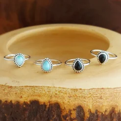 Studio Jewellery Gem Stone Rings | Rings-Small Water Drop Onyx Sterling Silver Ring