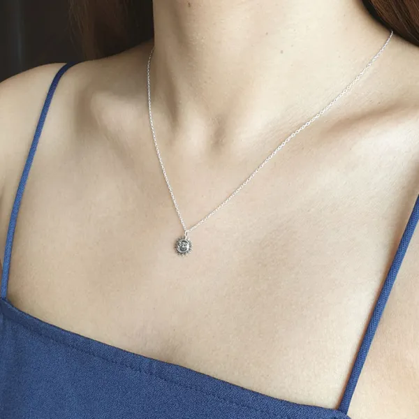 Studio Jewellery Necklaces-Smiling Sun and Moon Silver Necklace