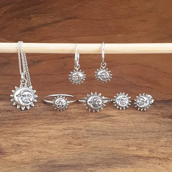 Studio Jewellery Hoop Earrings | Earrings-Smiling Sun Moon Silver Hoop Earrings