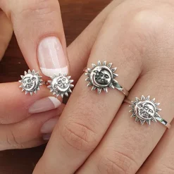Studio Jewellery Stud Earrings | Earrings-Smiling Sun Moon Silver Stud Earrings