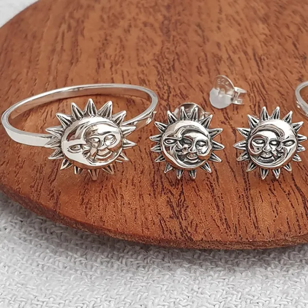 Studio Jewellery Stud Earrings | Earrings-Smiling Sun Moon Silver Stud Earrings