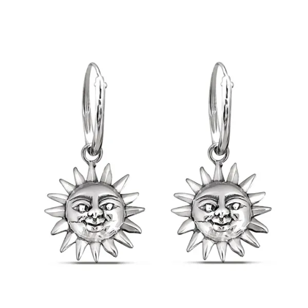 Studio Jewellery Hoop Earrings | Earrings-Smiling Sun Silver Hoop Earrings