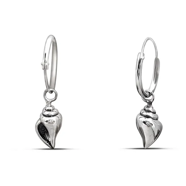 Studio Jewellery Hoop Earrings | Earrings-Smooth Cone Shell Silver Hoop Charm Earrings