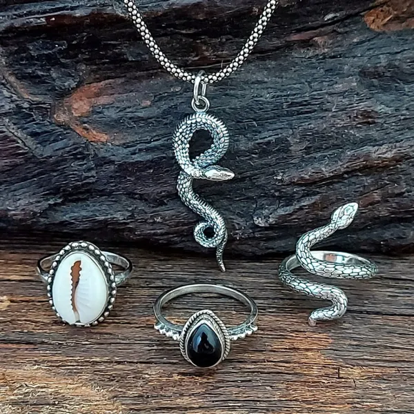 Studio Jewellery Necklaces-Snake Charm and Chain Necklace