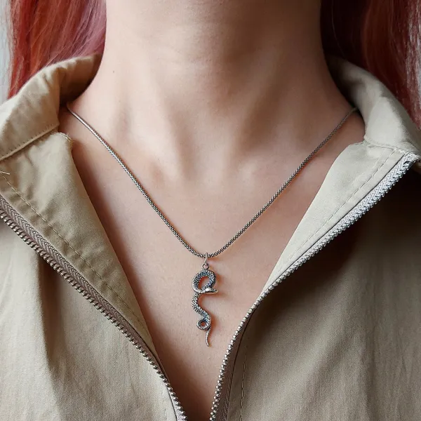 Studio Jewellery Necklaces-Snake Charm and Chain Necklace