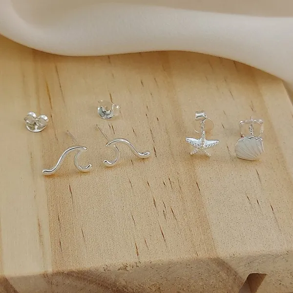 Studio Jewellery Stud Earrings | Earrings-Surf Wave Silver Earring Studs