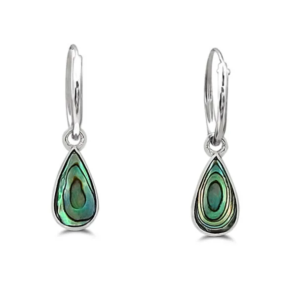 Studio Jewellery Hoop Earrings | Earrings-Tear Drop Abalone Hoop Charm Earrings