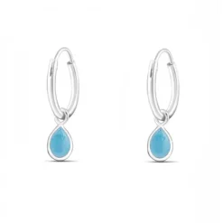Studio Jewellery Hoop Earrings | Earrings-Tear Drop Larimar Silver Hoop Charm Earrings