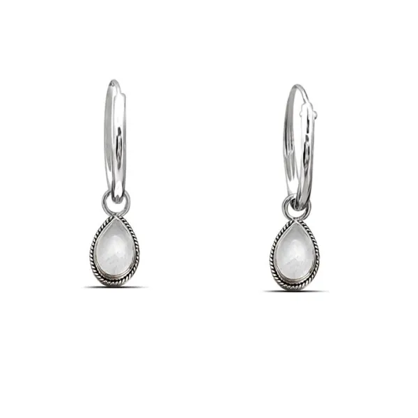Studio Jewellery Hoop Earrings | Earrings-Tear Drop White Shell Silver Hoop Charm Earrings